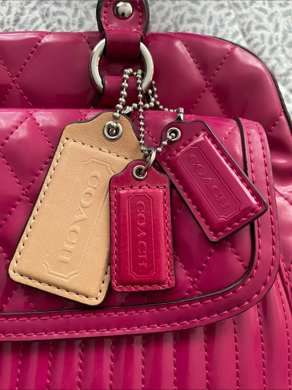 Authentic Y2K Coach Poppy Liquid Gloss Quilted Satchel – Magenta Pink (F20721)